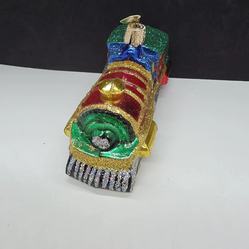 Old World Handpainted Glitter Glass Engine Train Christmas Ornament - Picture 2 of 6